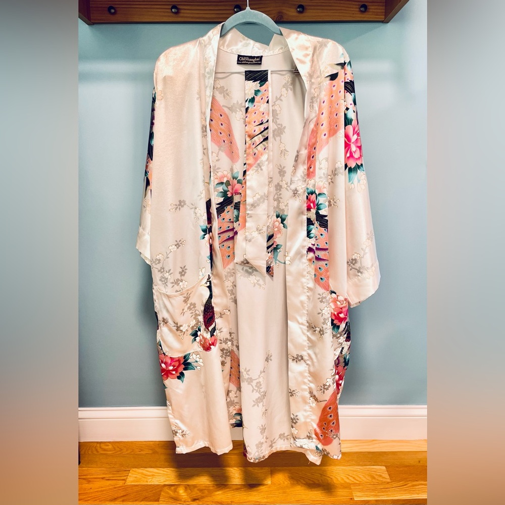 🌸OldShanghai Peacock & Blossom Printed Kimono Robe